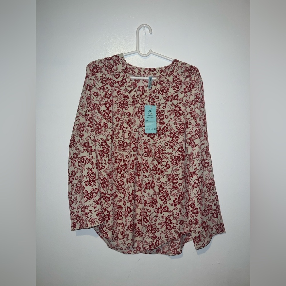 Amazon Red and Cream Floral Blouse
